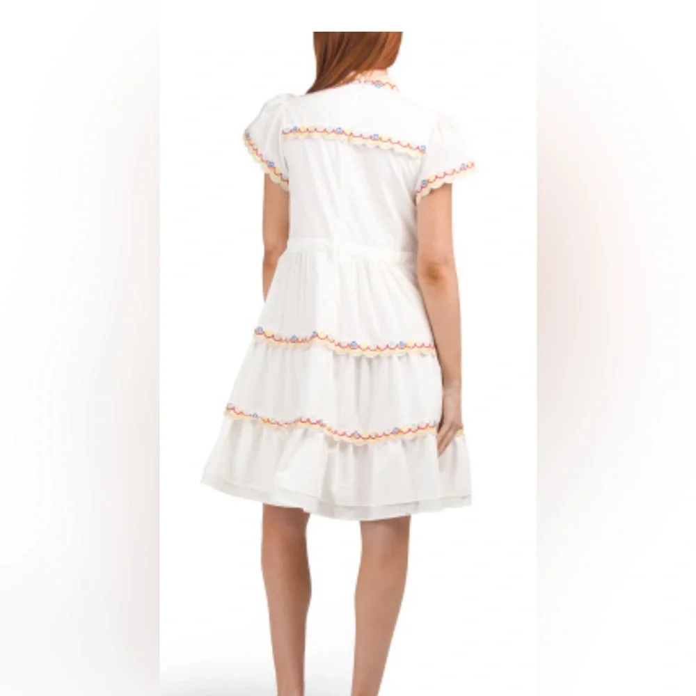 DALIA MACPHEE BNWT Scalloped Embroidered Shirt Dress Tie Waist Size M Lined - Picture 2 of 16